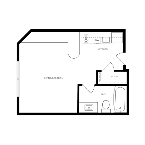 Floor plan for studio, 1 bath, 310 sqft